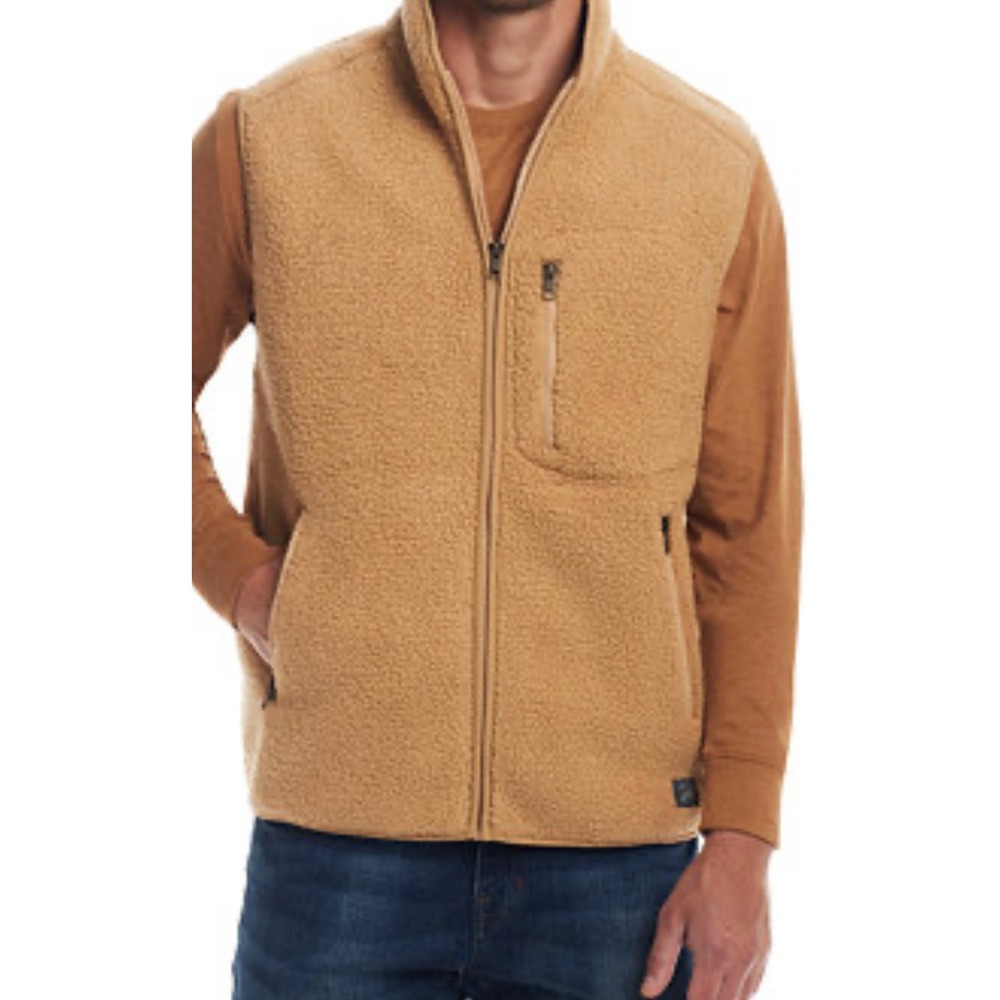 Weatherproof Mens XXL Sherpa Fleece Vest Tan Full Zip Mock Neck NWT Outdoors